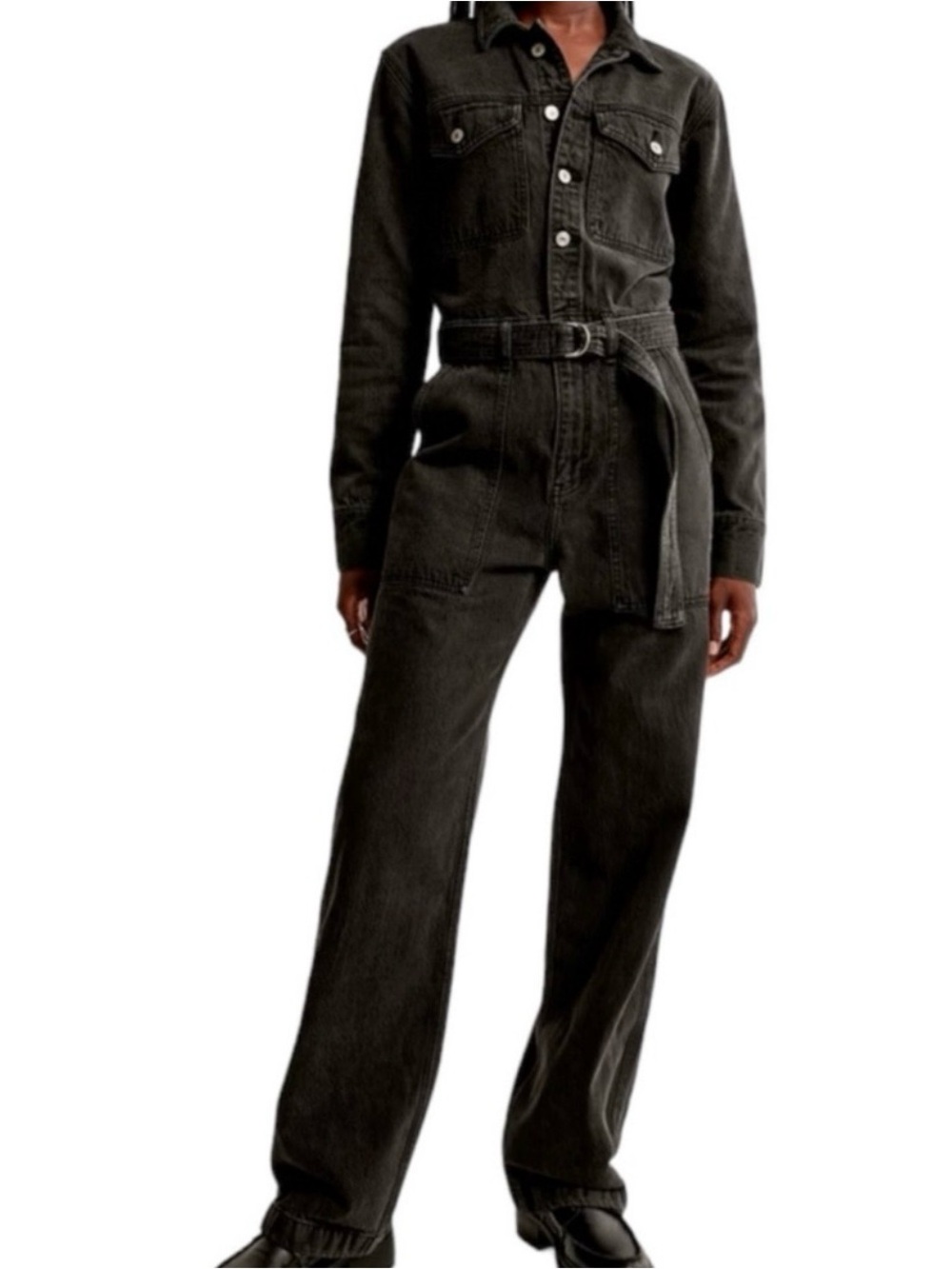 Abercrombie & Fitch Black Long Sleeve Denim Jumpsuit